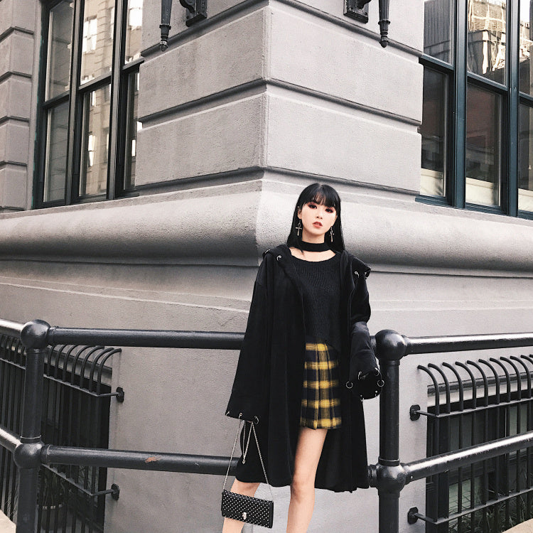 High waist plaid college skirt