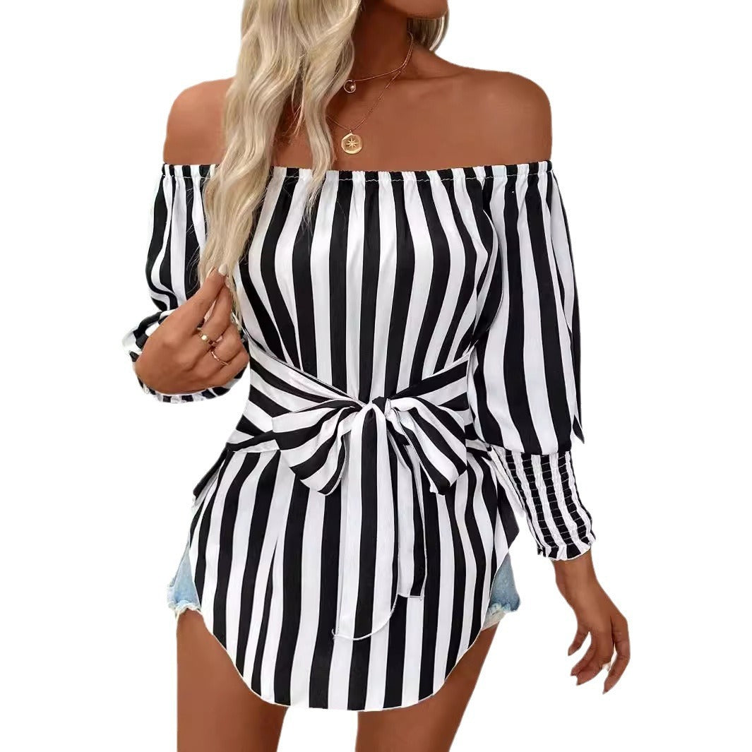 Bare Shoulder Lantern Sleeve Shirt