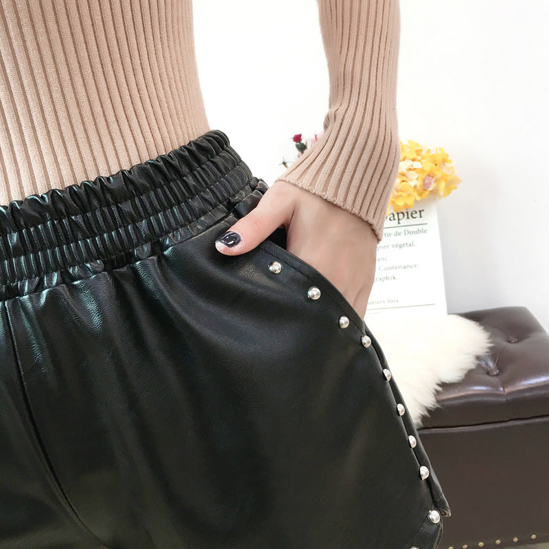 Women's High-Waist A-Line Leather Shorts