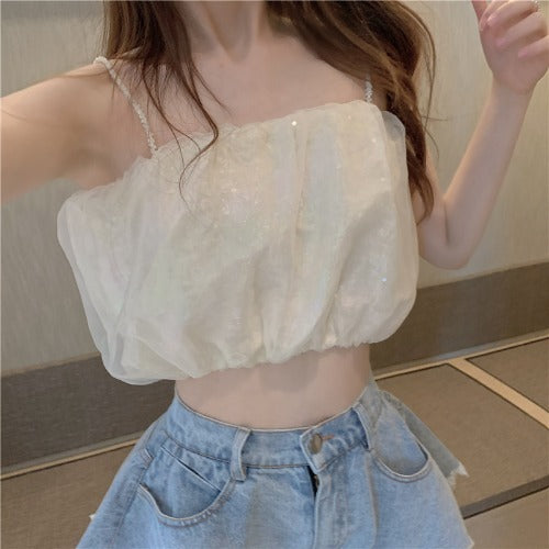 Lace Top & High-Waisted Denim Shorts Set