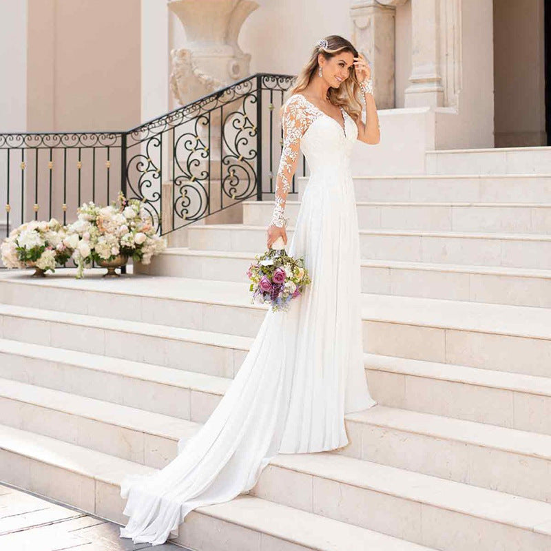 Backless Deep V-Neck Wedding Dress