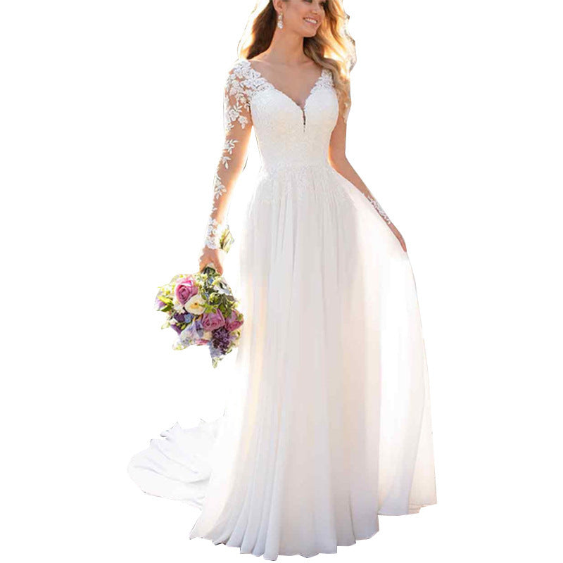 Backless Deep V-Neck Wedding Dress