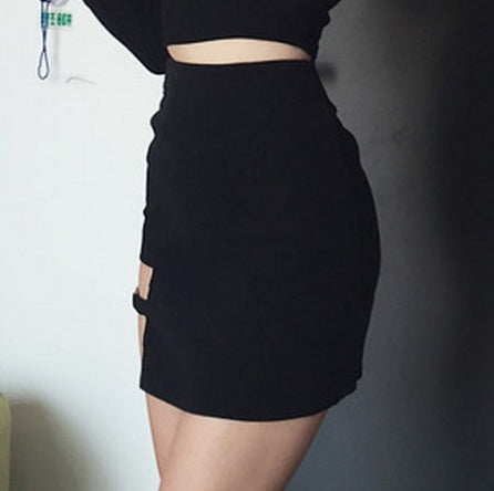 Irregular Hem Black Mini Skirts