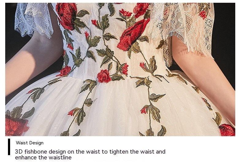 Mori Style Red Flowers Gown Wedding Dress