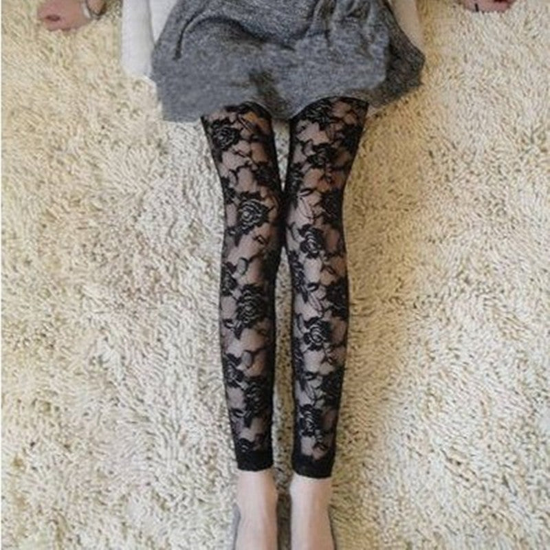 Autumn Lace Rose Hollow Leggings