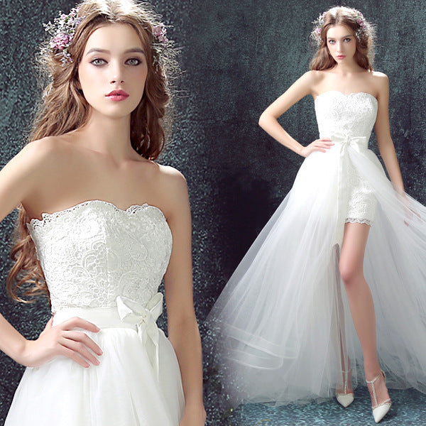 Detachable Mermaid Tulle Wedding Dress with Lace Appliqué