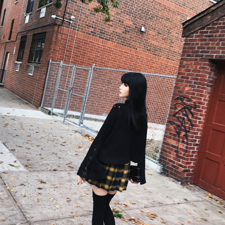 High waist plaid college skirt