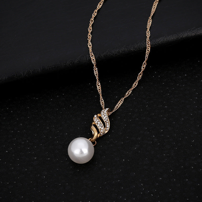 Pearl Diamond Necklace Set Earrings wavy lines