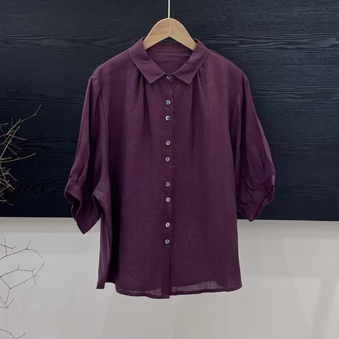 Versatile Breathable Solid Color Linen Women's Shirt