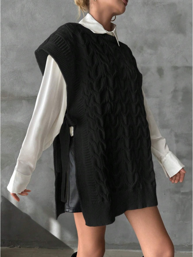Women's Casual V-Neck Tie Knit Vest