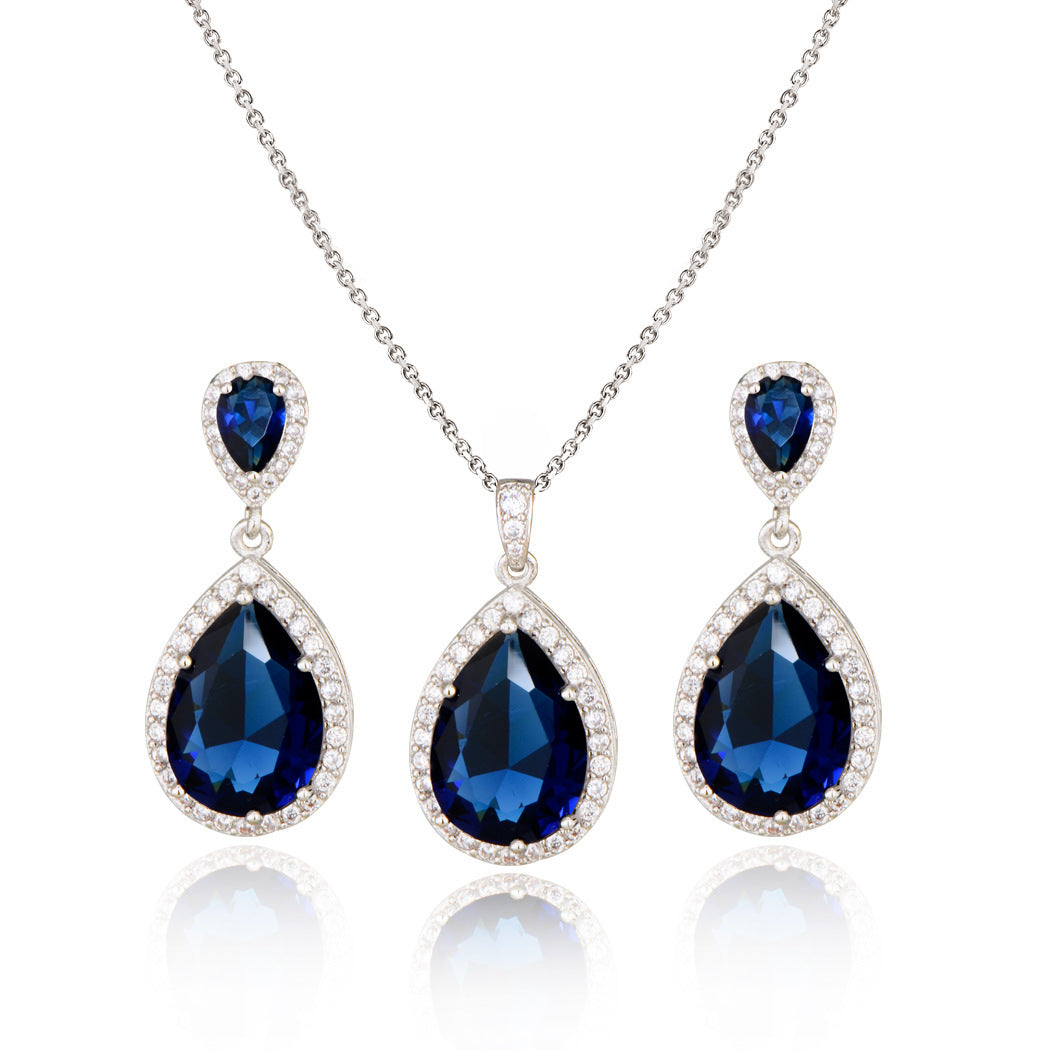Bright Big Zircon Water Drops Necklace Eardrops Jewelry- Simple & Graceful