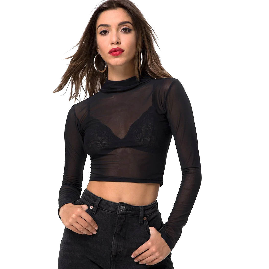 Sheer Fit Long Sleeve Mesh Top