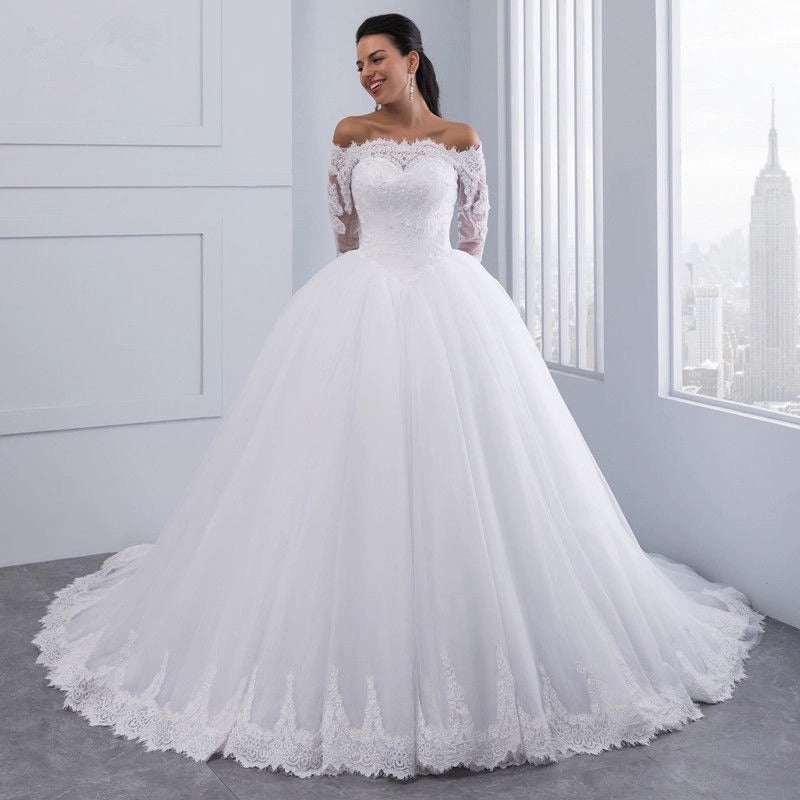Lace Bridal Gown with Long Trail