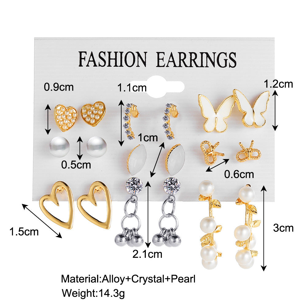 9-Pair Earring Set – Butterfly, Hollow Heart & Love Designs