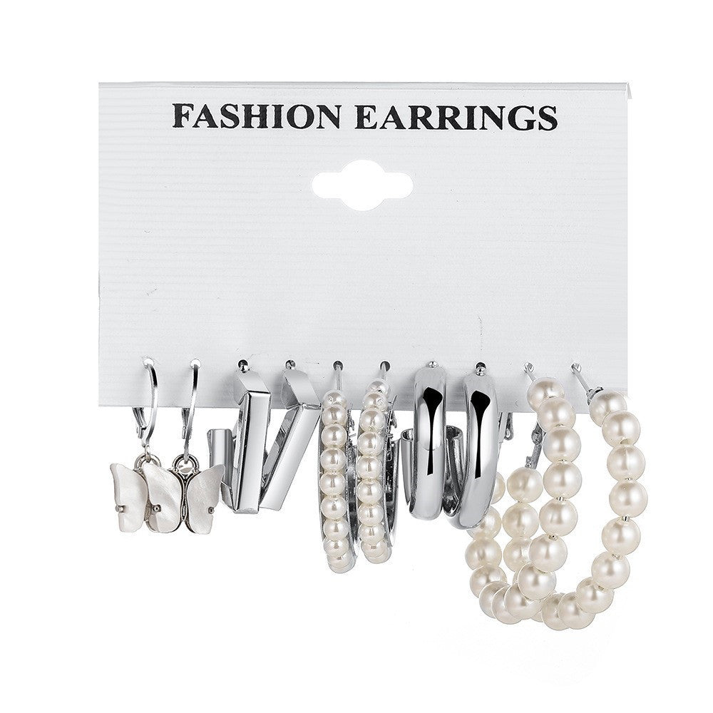 Pearl Ear Hoop Acrylic Butterfly Earrings Set