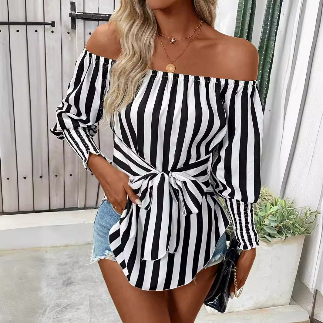 Bare Shoulder Lantern Sleeve Shirt