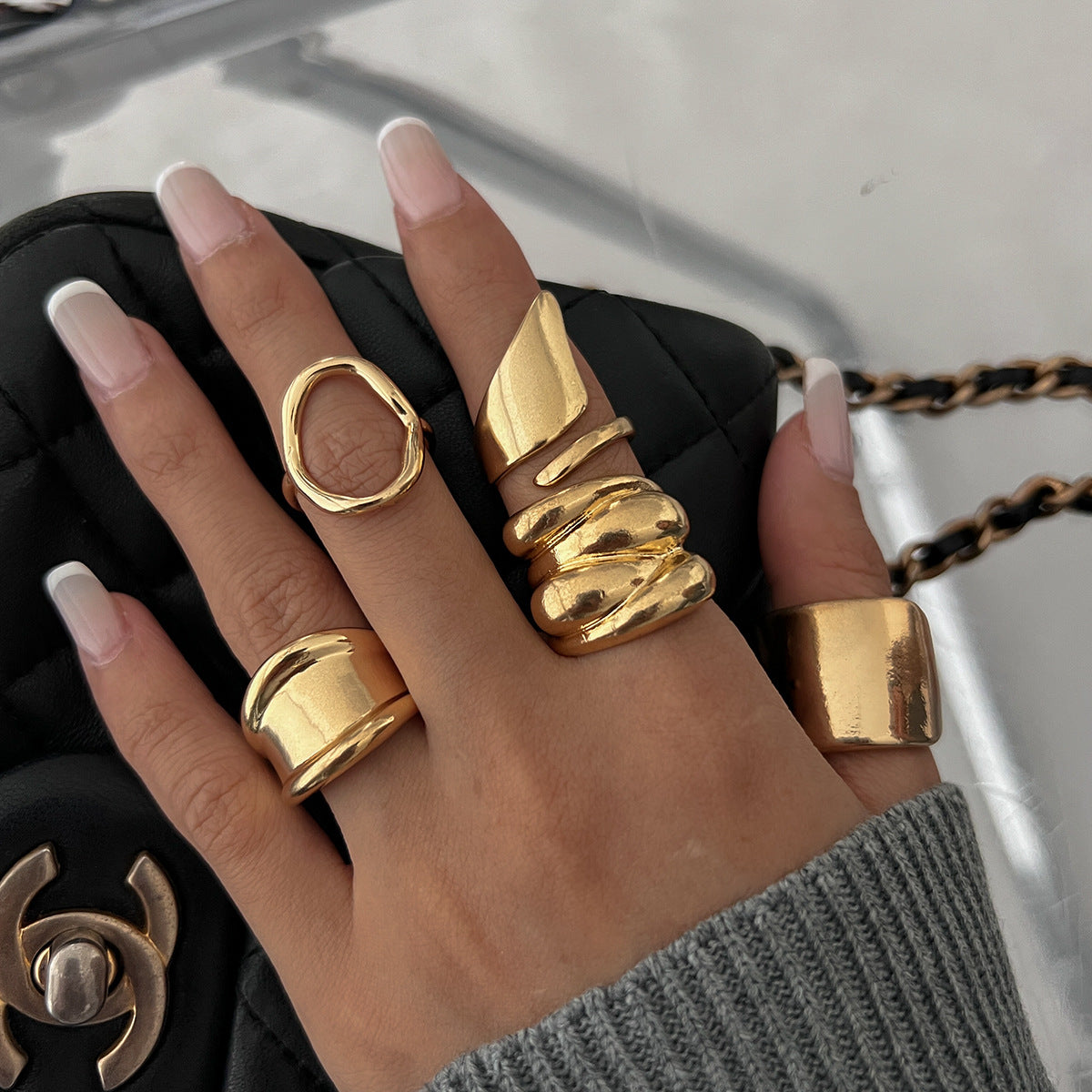 Trendy Irregular Geometric Open Ring Set – INS Cold Wind Style