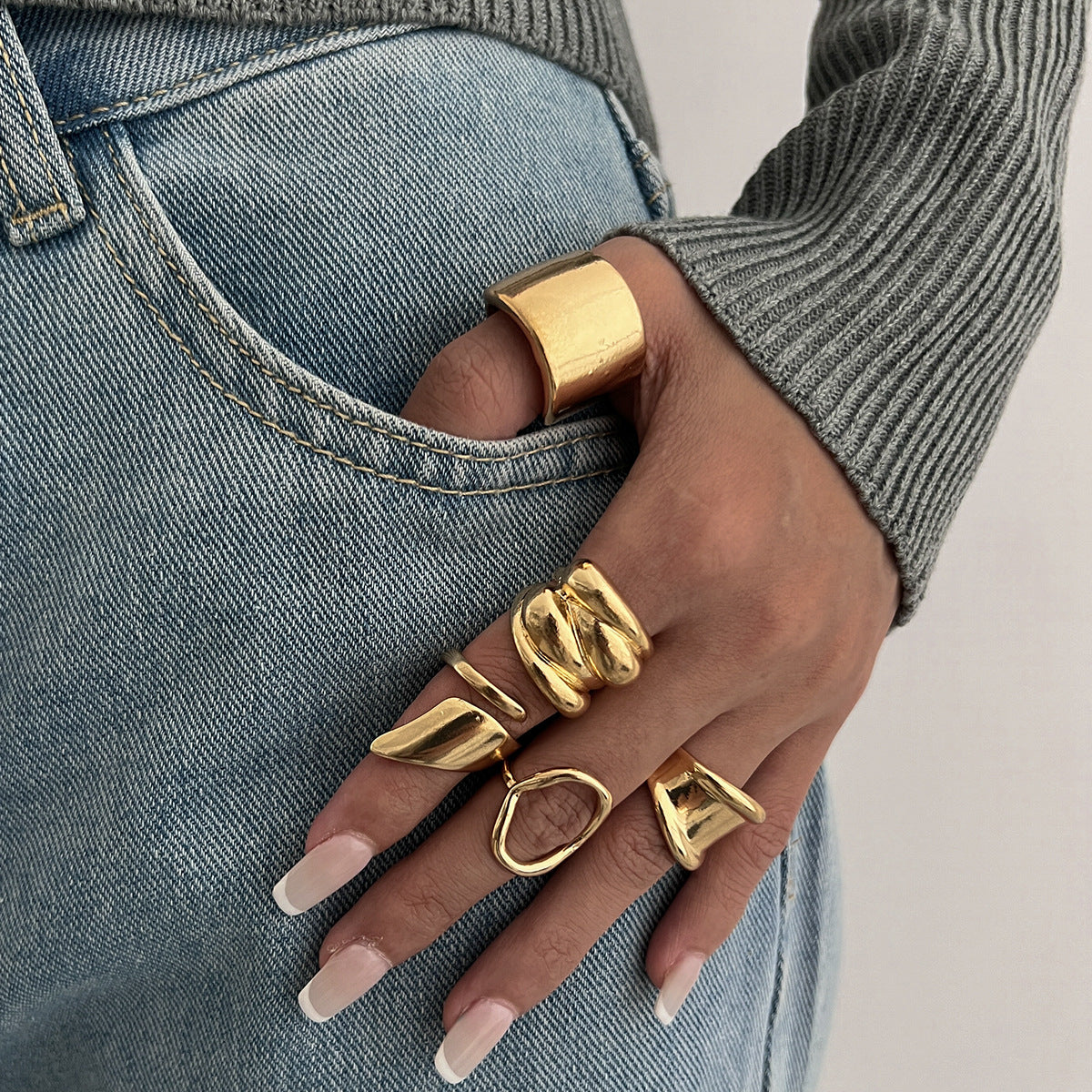 Trendy Irregular Geometric Open Ring Set – INS Cold Wind Style