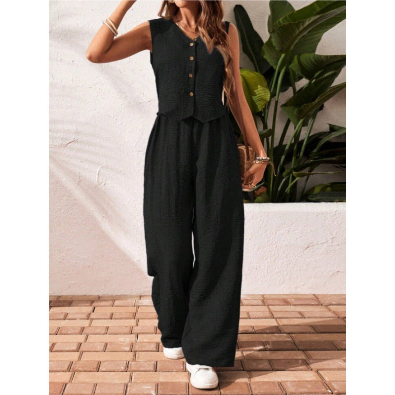 Linen Front Button Vest And Trousers