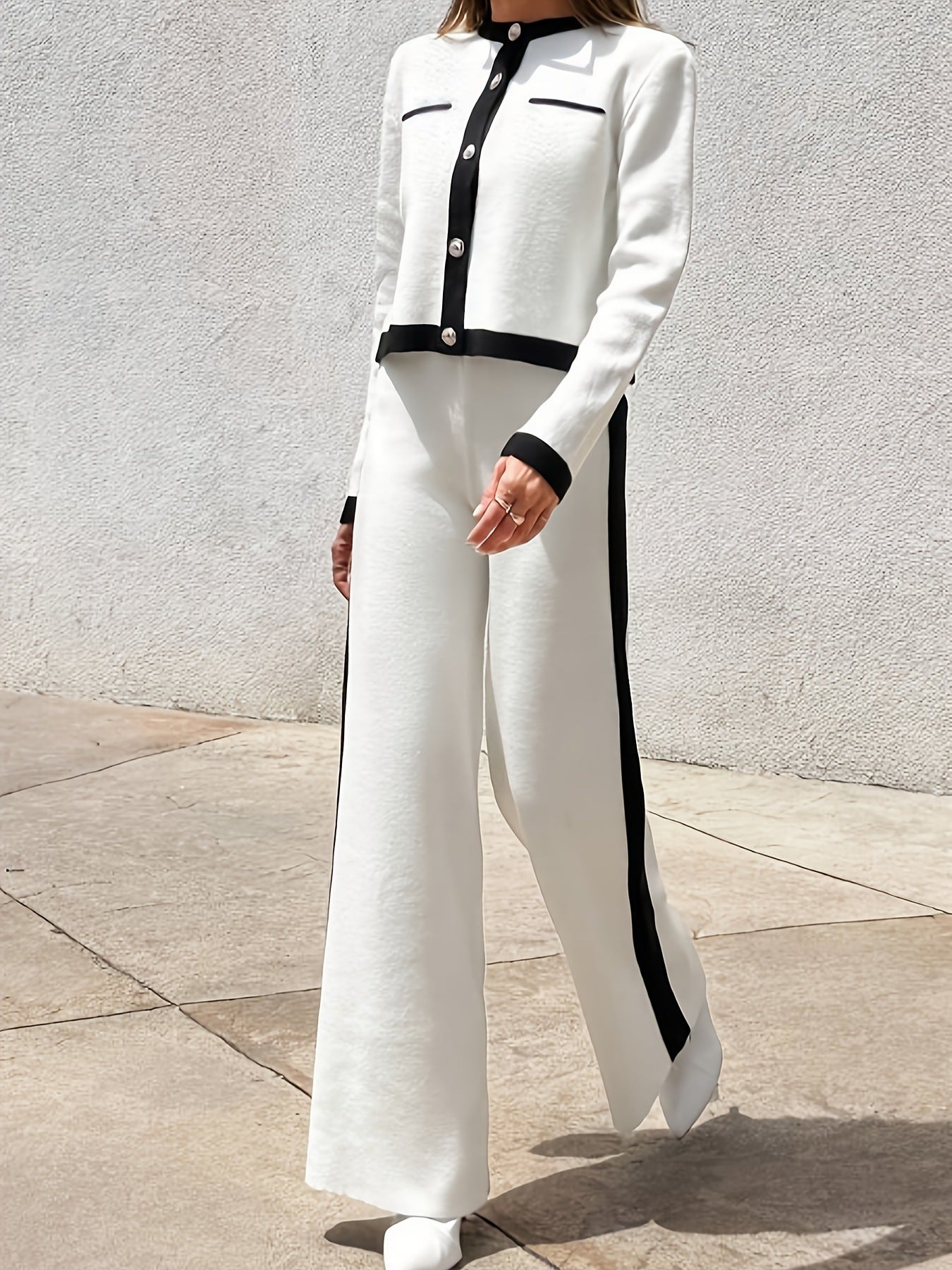 Elegant Style Round Neck Long-Sleeve Suit