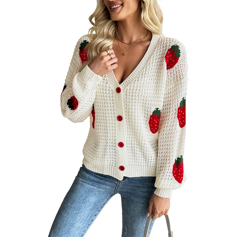 Strawberry Pattern Jacquard Sweater