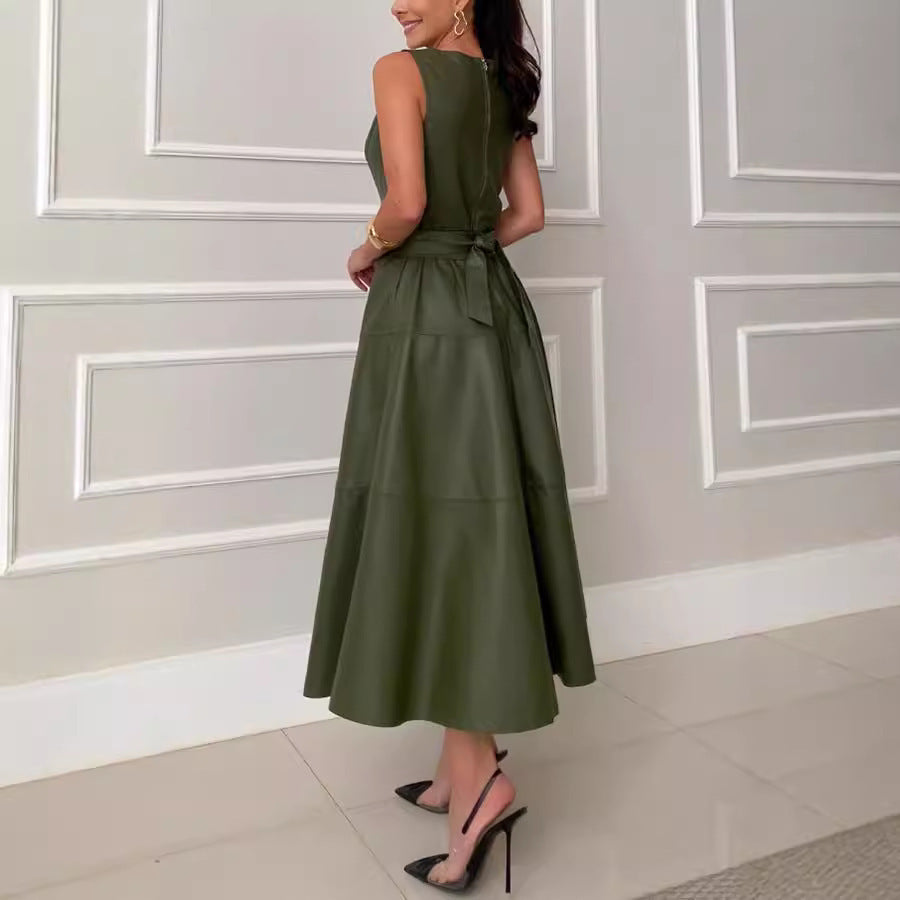 Sleeveless Loose Leather Zipper Dress