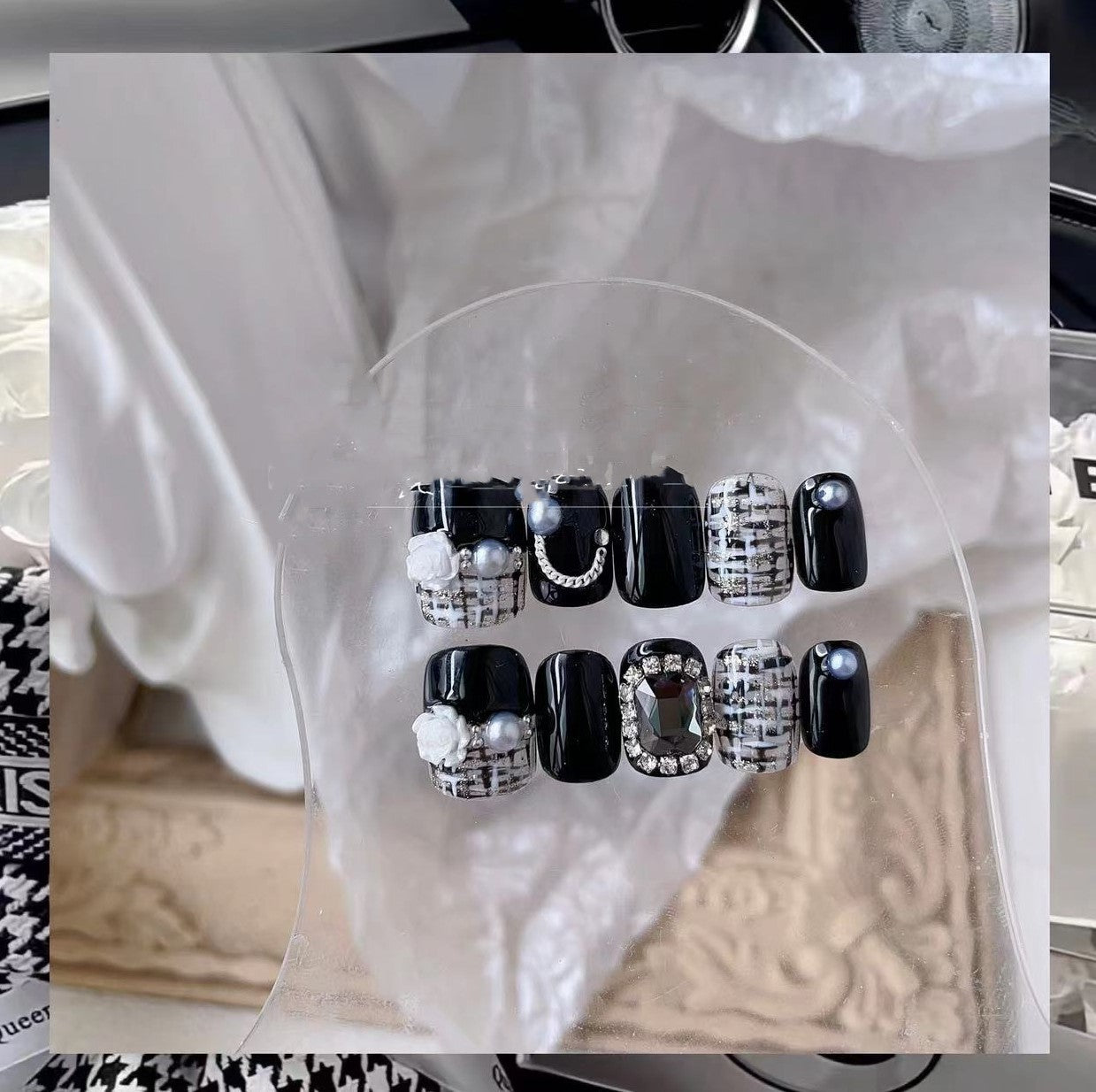 Chain Pearl Nails with Nail file And Nail care glue