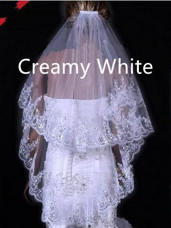 Two Layer Sequin Lace Wedding Veil