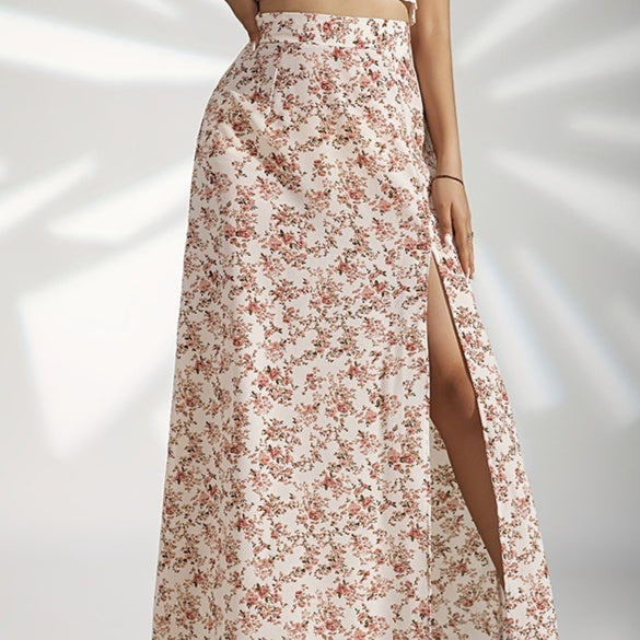High Waist Slit Floral Skirt