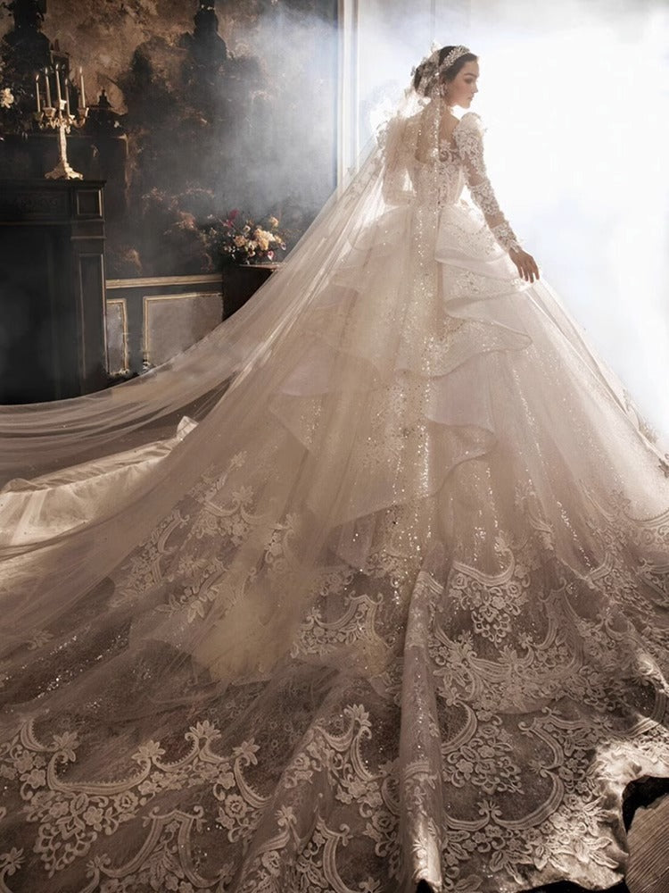 Royal Court Princess Large Tail Wedding Dress