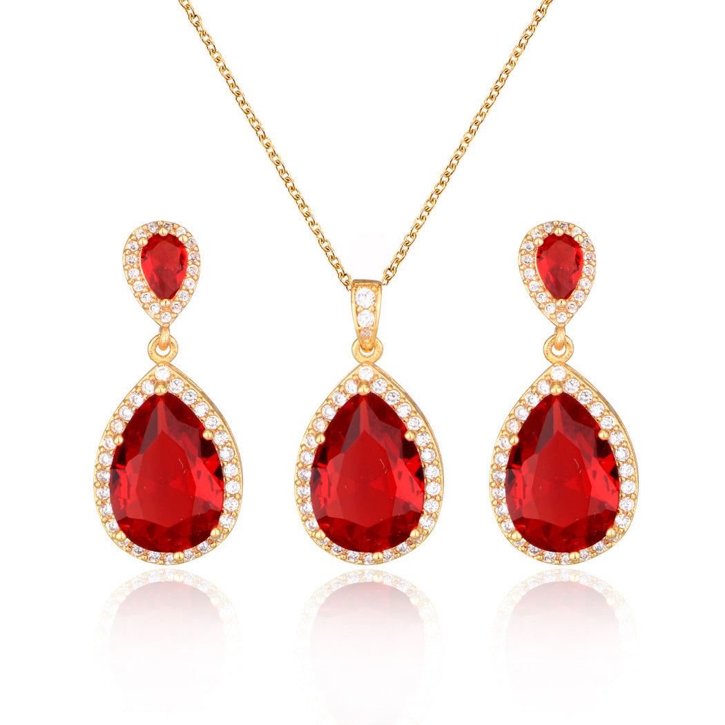 Bright Big Zircon Water Drops Necklace Eardrops Jewelry- Simple & Graceful