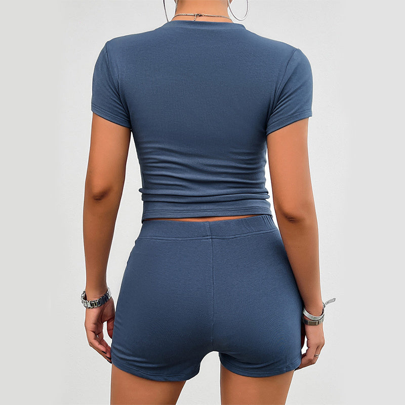 Elastic Shorts Round Neck T-shirt Sports Suit