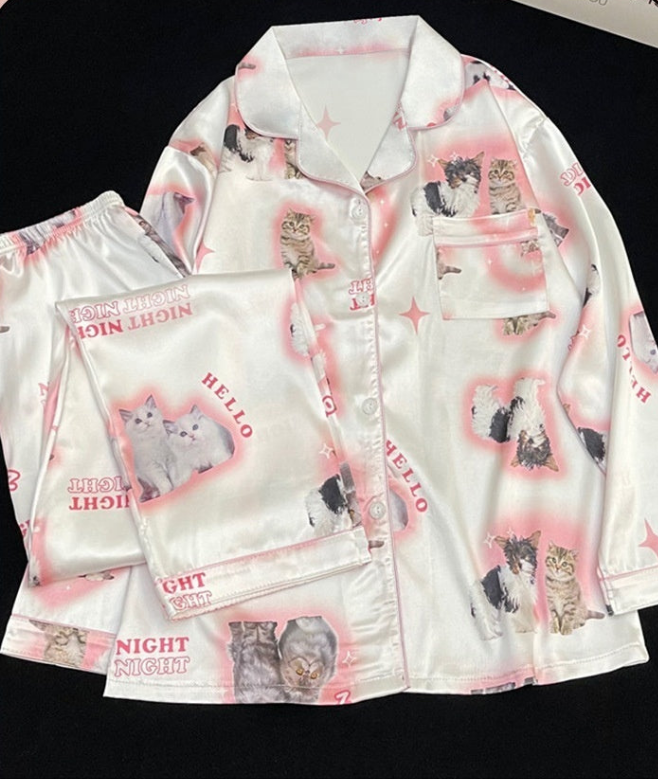 Cute Cat Print Pajamas