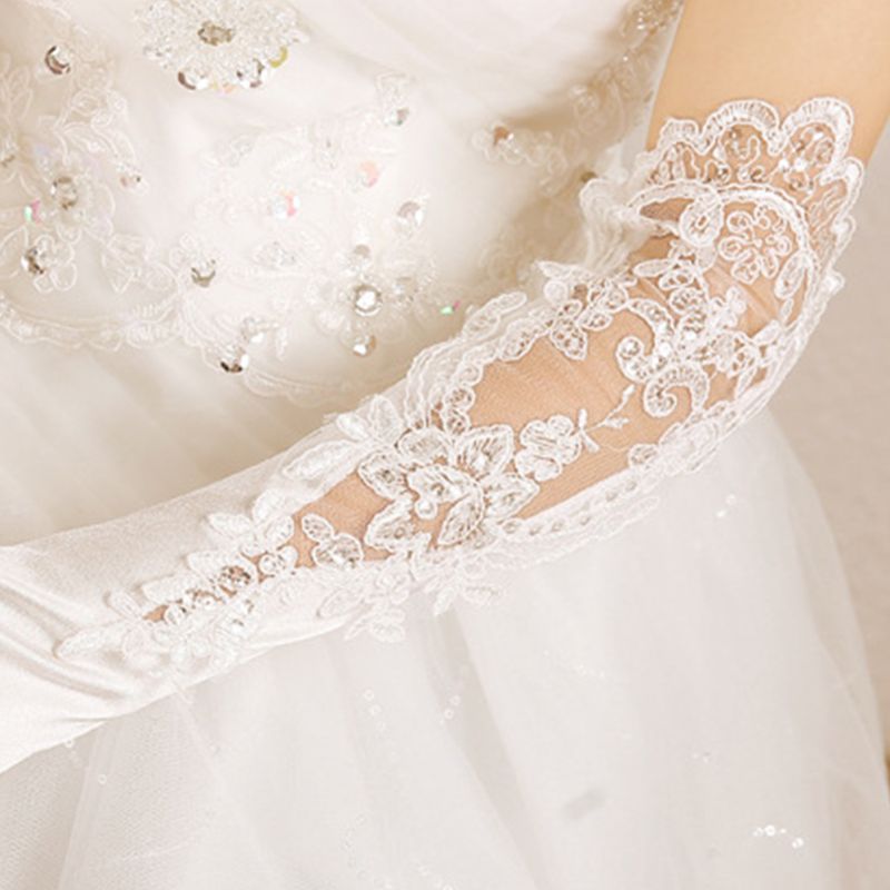 Bridal Satin Lace Embroidered Wedding Gloves