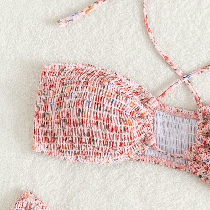 Flower Print Pleated Swimsuit