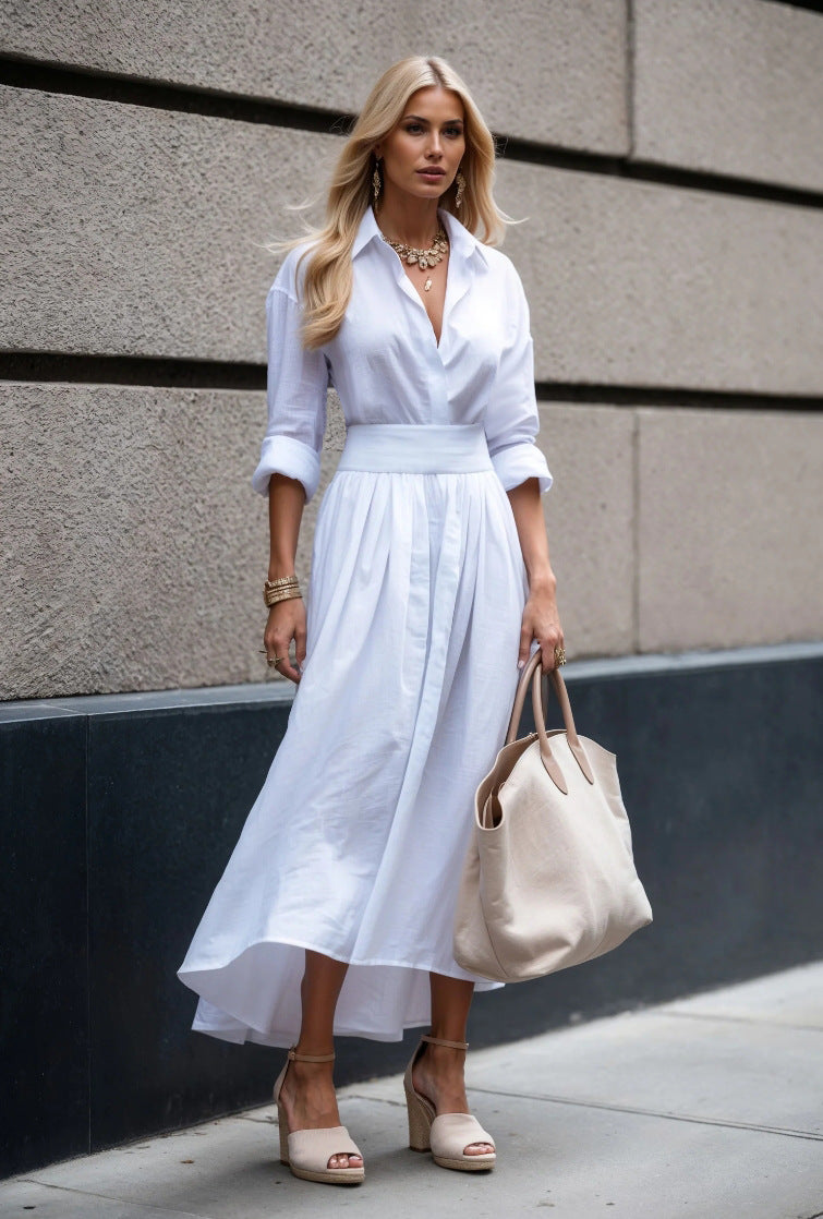 V-neck Snatched Waist Long Dress