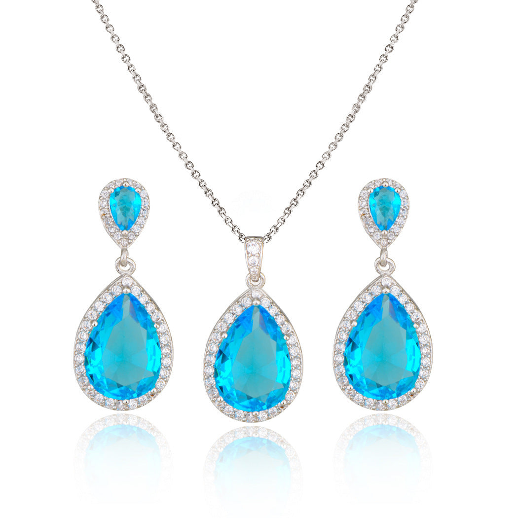 Bright Big Zircon Water Drops Necklace Eardrops Jewelry- Simple & Graceful
