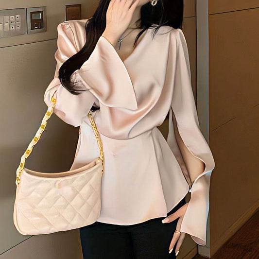 Long Bell Sleeve Elegant Satin Shirt