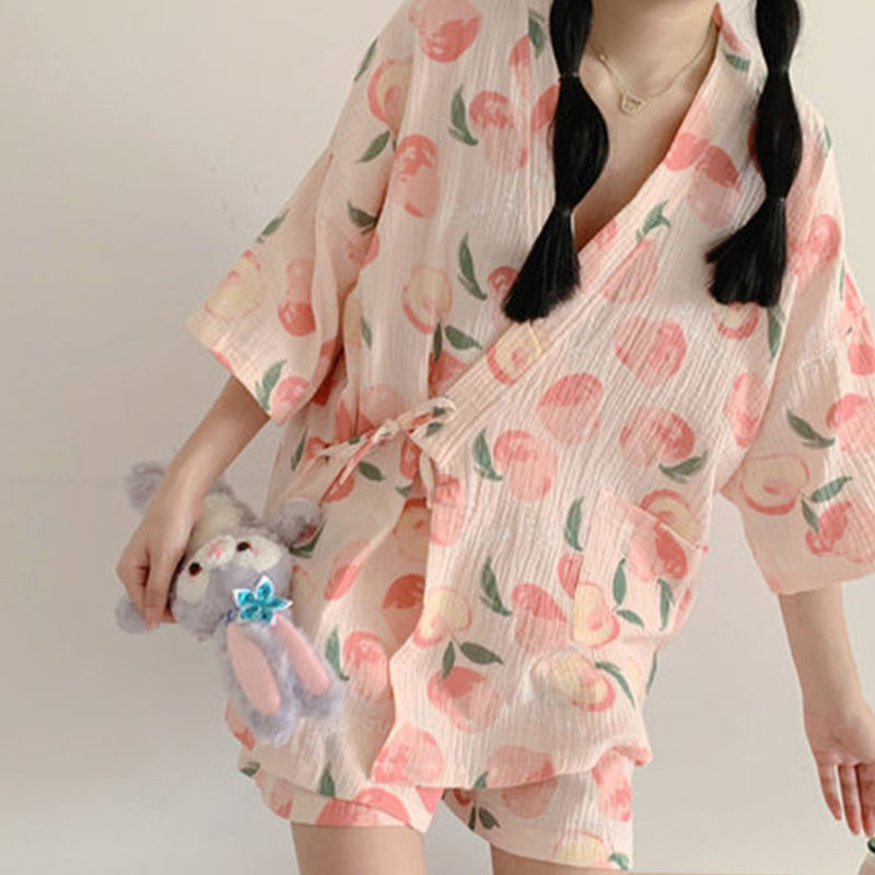 Floral Japanese-Style Pajama Set