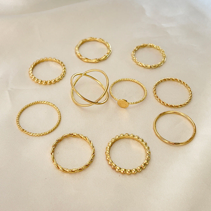 10pcs Knuckle Ring Set – Twist & Cross Design for Women