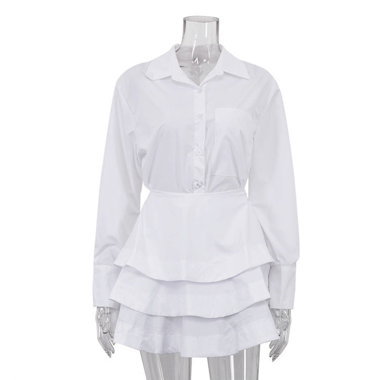 White Lapel High Waist Tiered Dress Suit