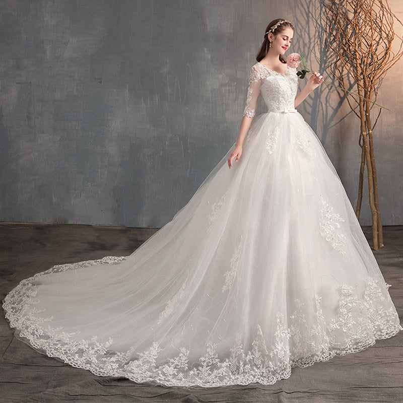 High Waist Deep V Neck Lace Wedding Dress