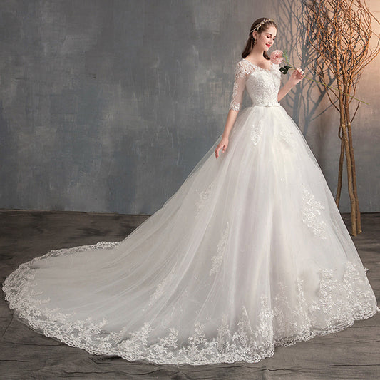 High Waist Deep V Neck Lace Wedding Dress