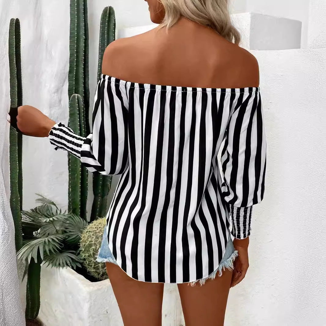 Bare Shoulder Lantern Sleeve Shirt
