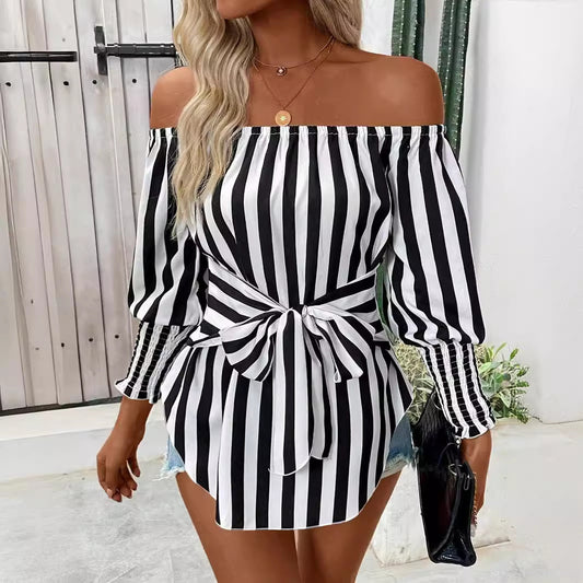 Bare Shoulder Lantern Sleeve Shirt