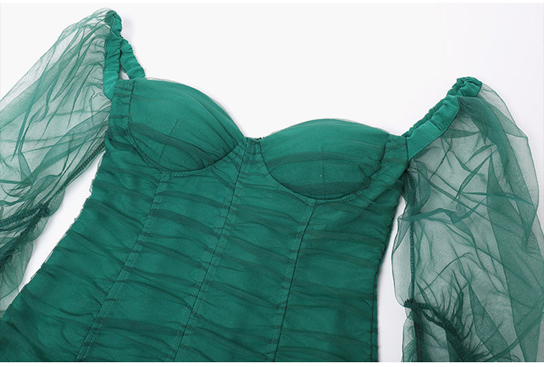 Puff sleeve mesh gauze dress