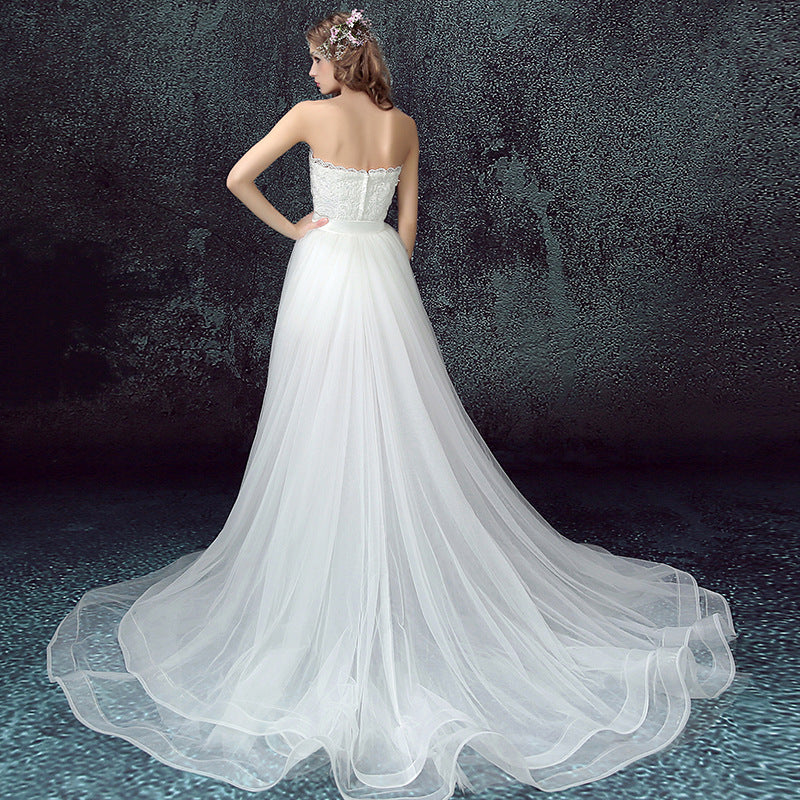 Detachable Mermaid Tulle Wedding Dress with Lace Appliqué