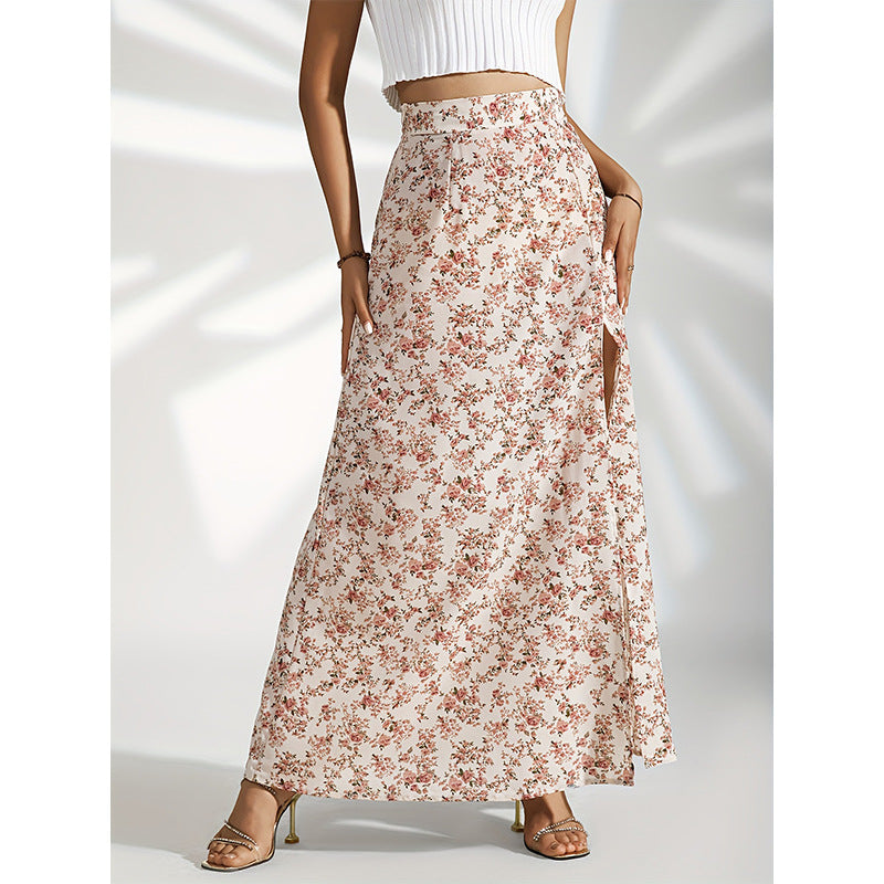 High Waist Slit Floral Skirt