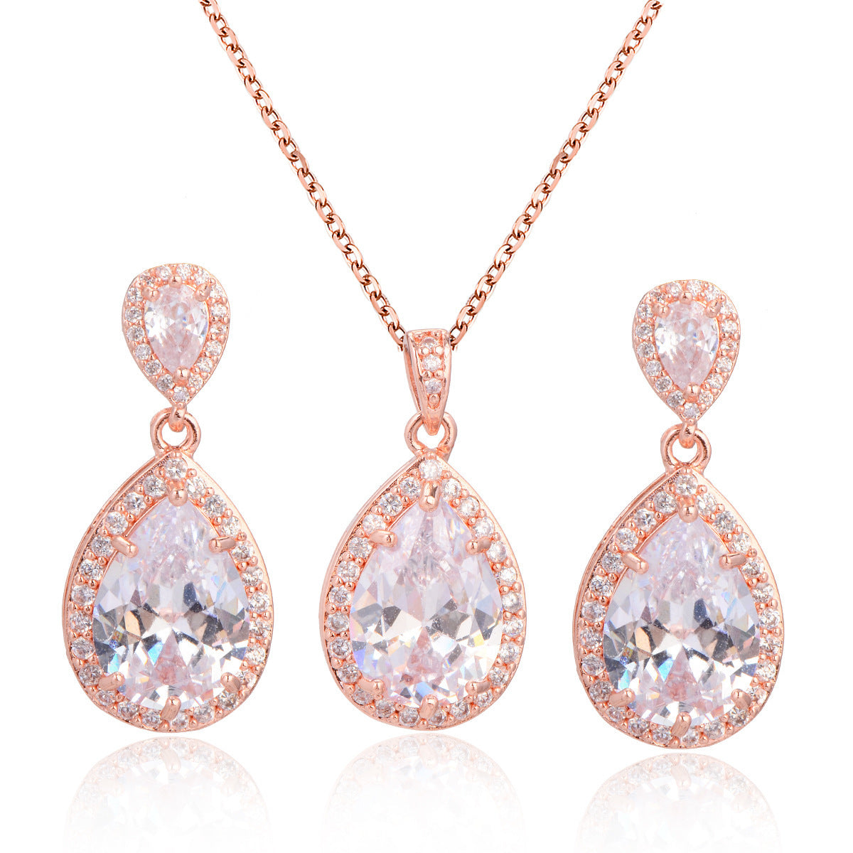 Bright Big Zircon Water Drops Necklace Eardrops Jewelry- Simple & Graceful