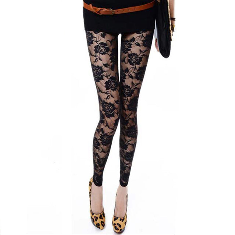 Autumn Lace Rose Hollow Leggings